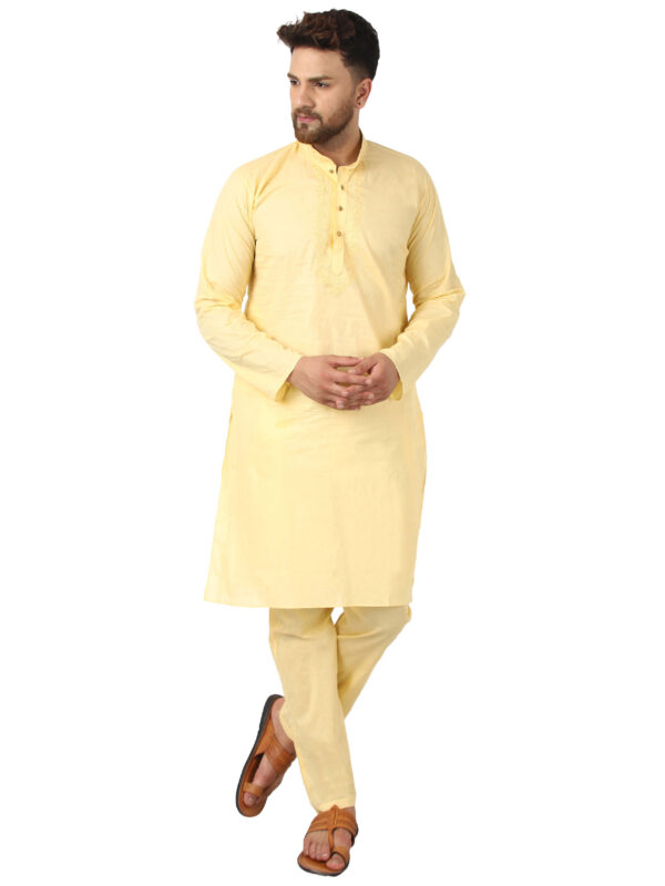 yellow embroidered pasley kurta from inara textiles